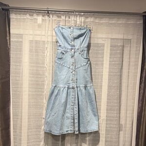 SHEIN Light Blue Strapless Denim Dress